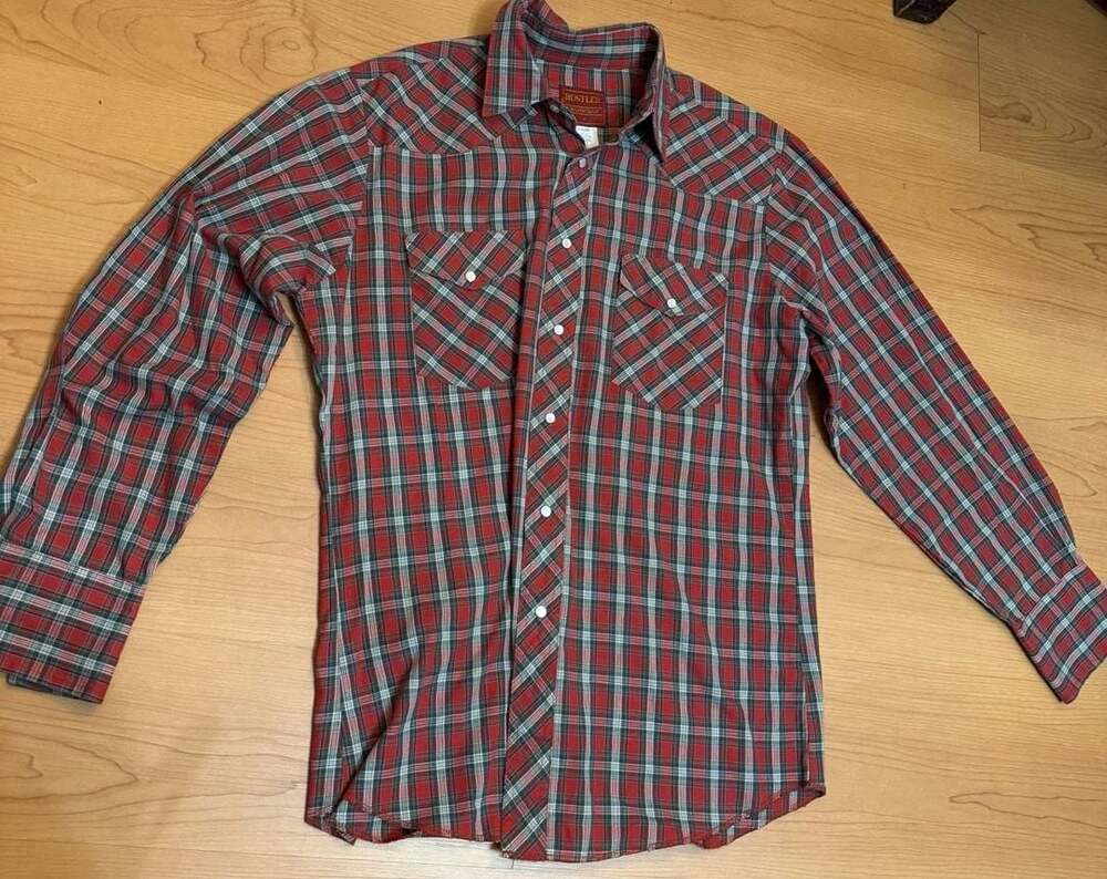 Rustler Western Pearl Snap Shirt Size M Red Plaid Long Sleeve